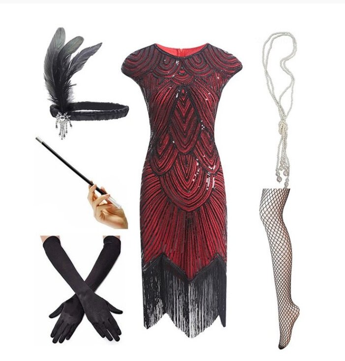 Abito Con Paillettes Anni '20 Rosso