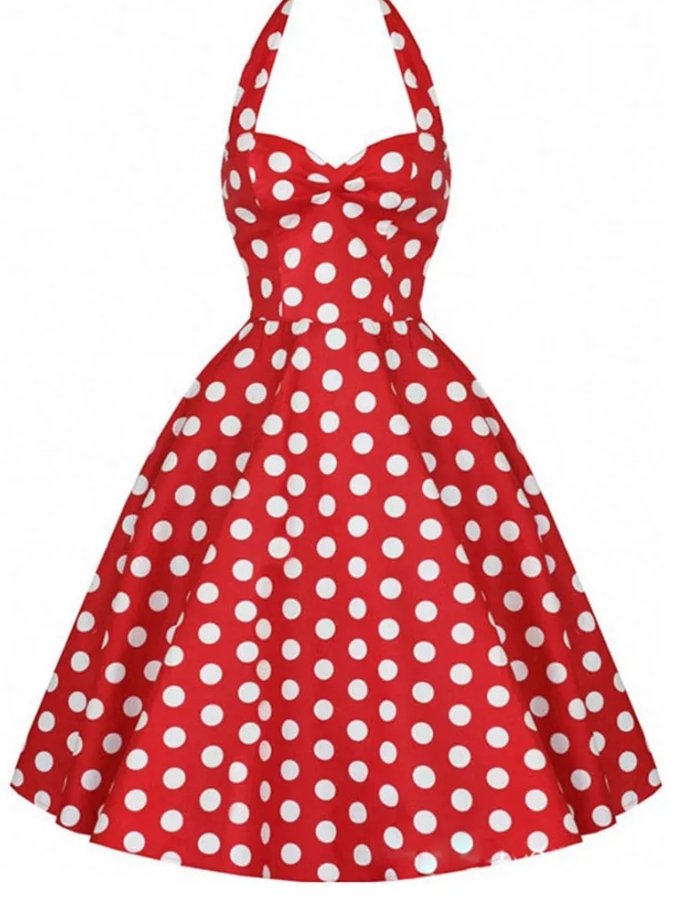 Abito Pin Up A Pois Rosso Anni '50