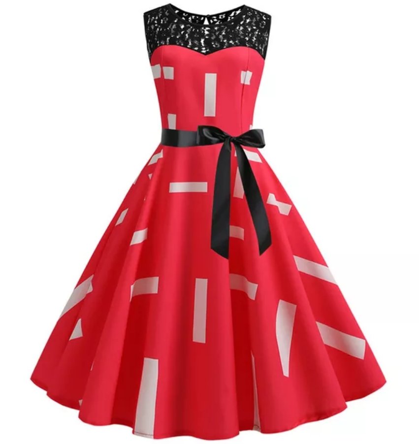 Abito Vintage A Trapezio Con Colletto In Pizzo