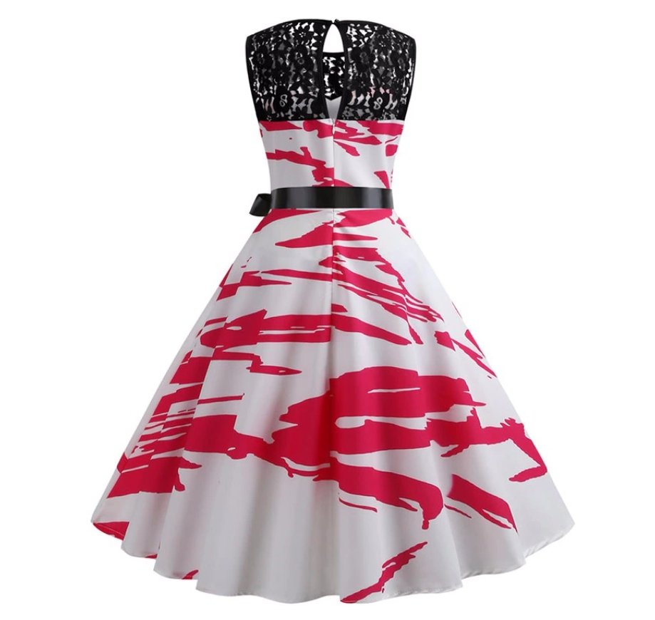 Abito A Trapezio Vintage Rosso E Bianco