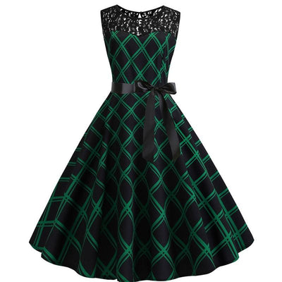 Abito Vintage A Trapezio Verde E Nero