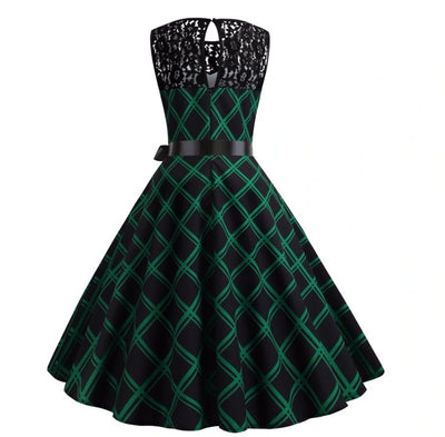 Abito Vintage A Trapezio Verde E Nero
