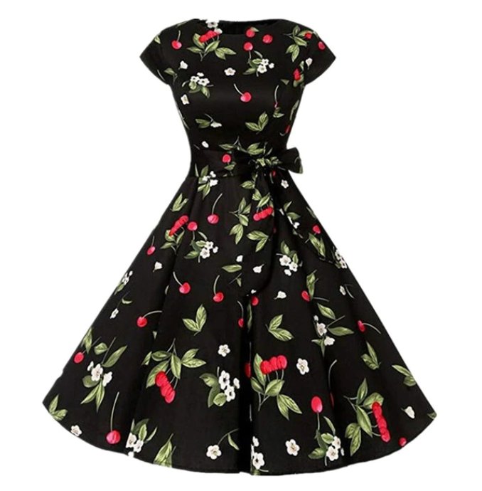 Abito Vintage Anni '50 Ciliegie Nere