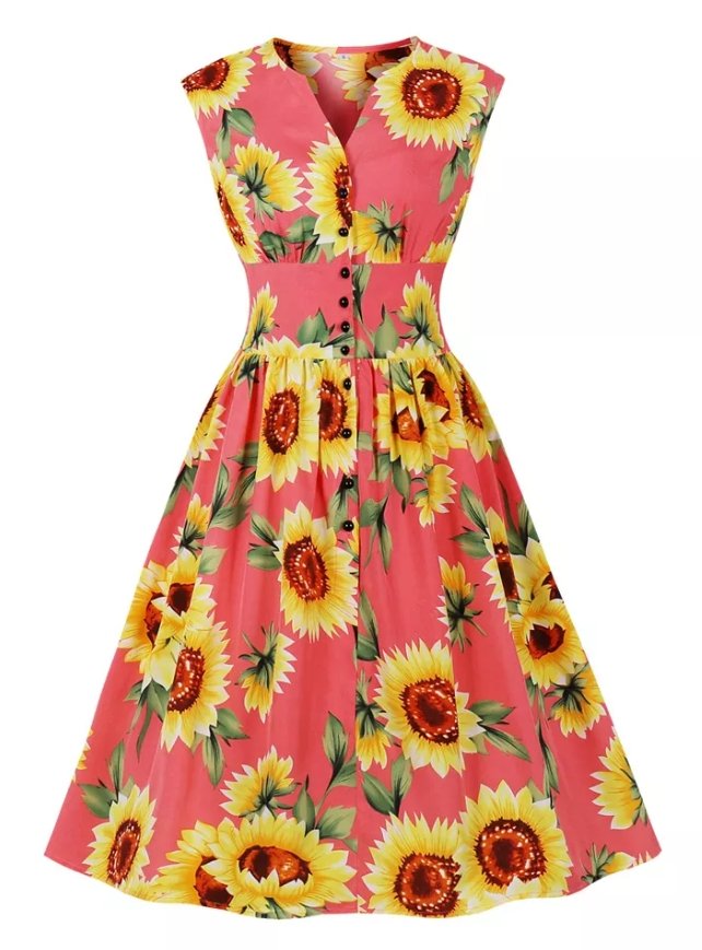 Abito A Fiori Rosa Vintage 1950