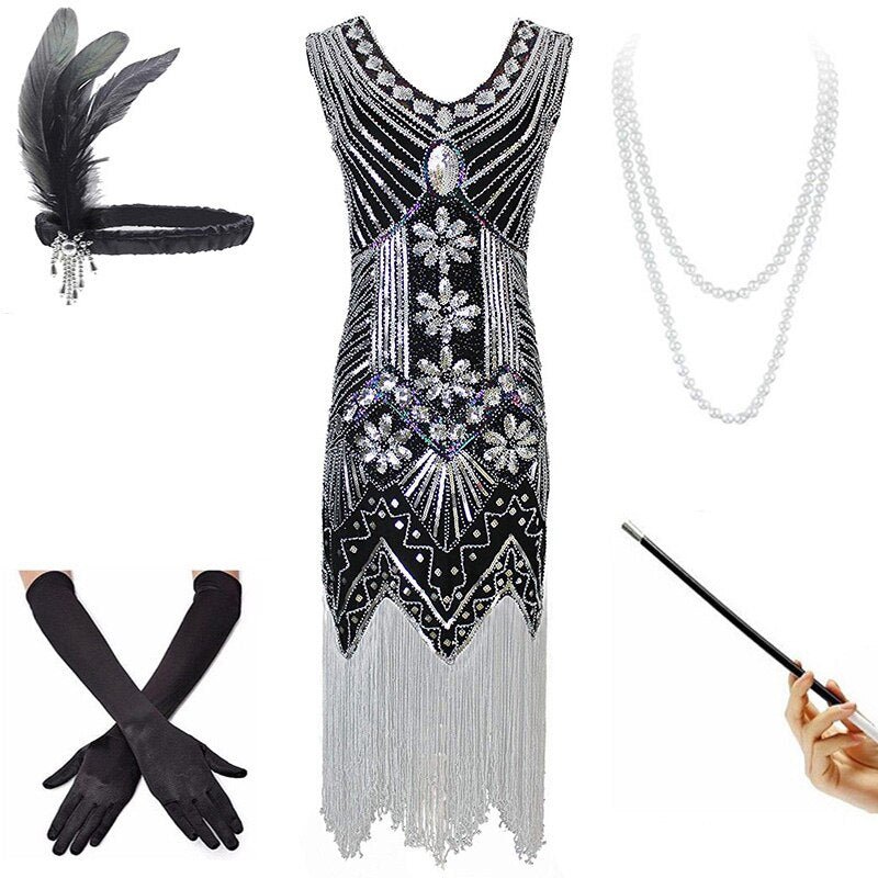 Abito Vintage Anni '20 Argento Nero