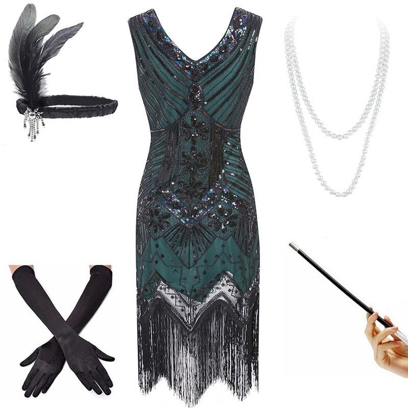 Abito Vintage Anni '20 Verde Nero