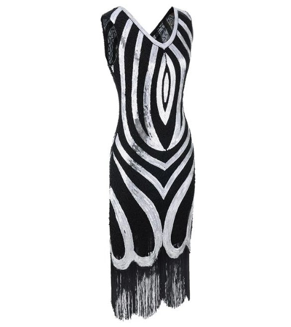 Abito Vintage Anni '20 Con Perline Nere