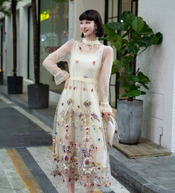 Abito Lungo Champagne Vintage Anni '40