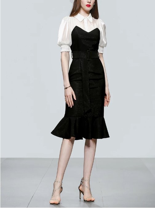 Abito Vintage Nero A Vita Alta Anni '40