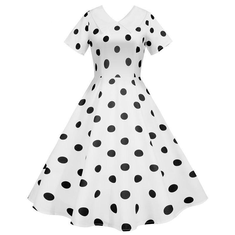 Abito Vintage Bianco Con Pois Neri