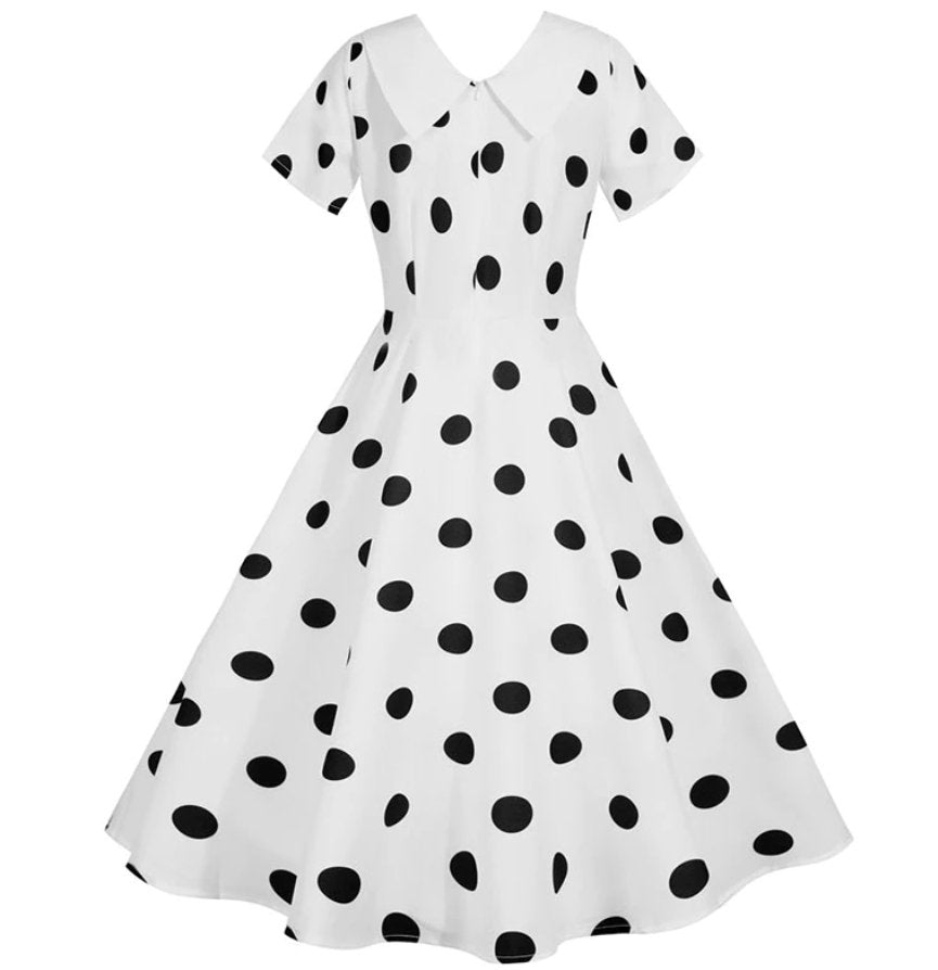 Abito Vintage Bianco Con Pois Neri