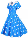 Abito Vintage Blu Con Pois Bianchi