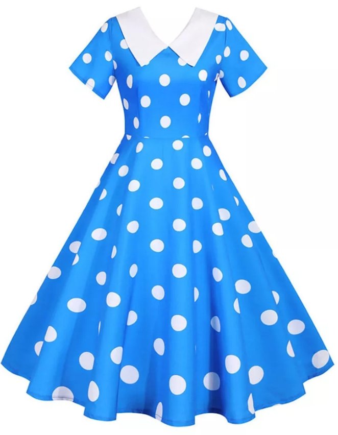 Abito Vintage Blu Con Pois Bianchi