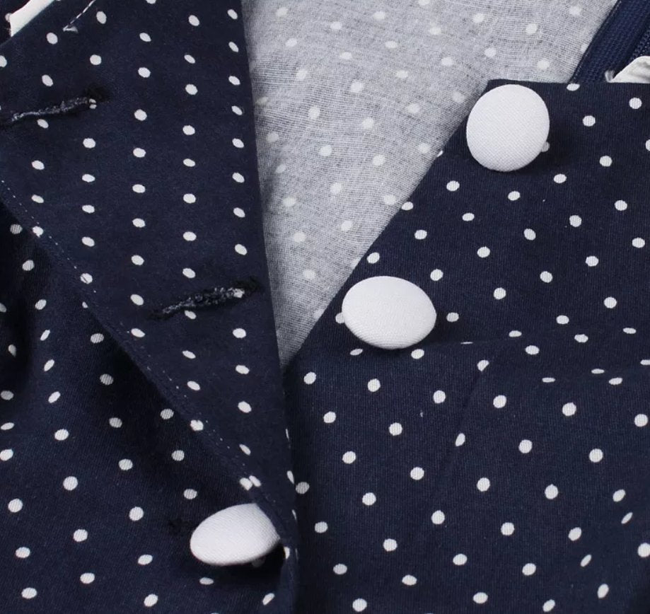 Abito Vintage Blu Con Colletto In Pizzo