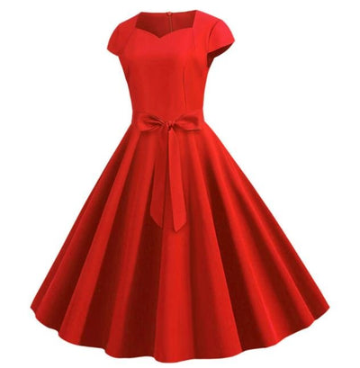 Abito Vintage Con Cintura Rossa