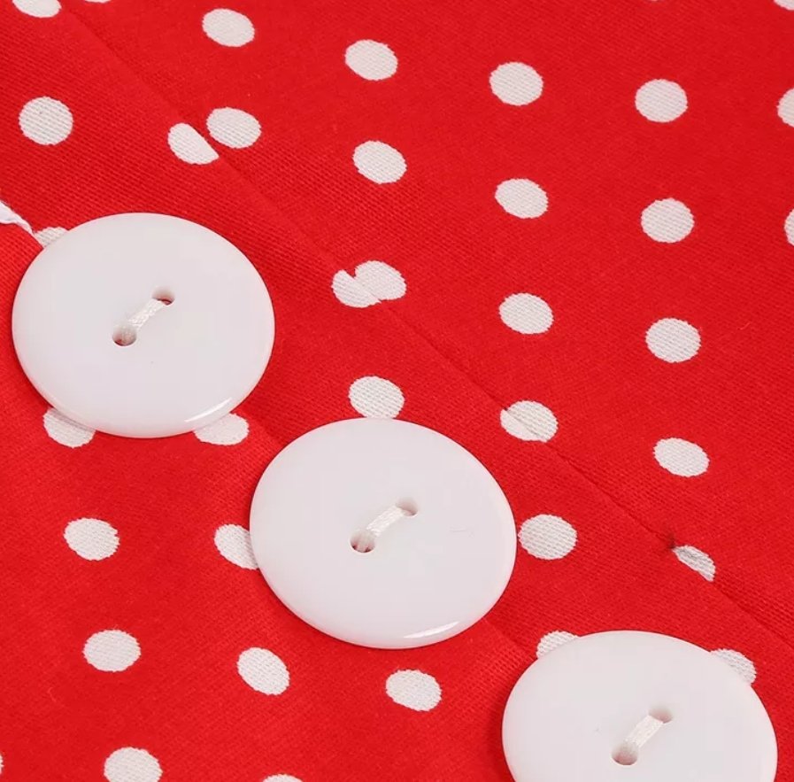 Abito Vintage A Pois Rosso Con Scollo Rotondo