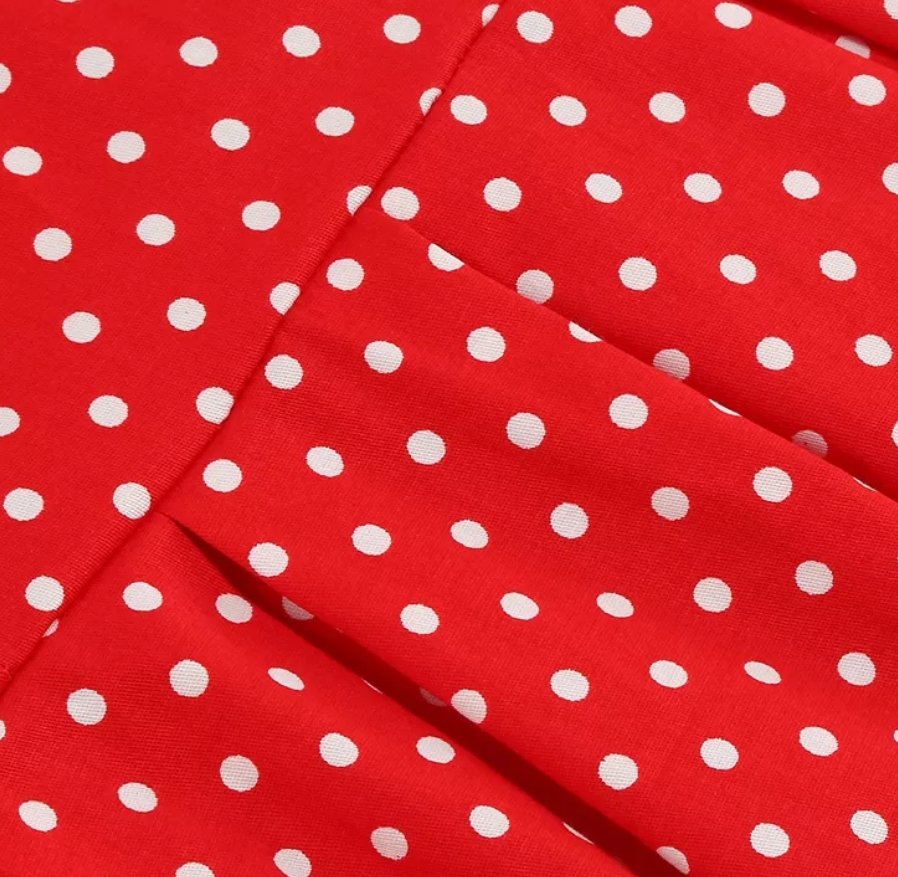 Abito Vintage A Pois Rosso Con Scollo Rotondo