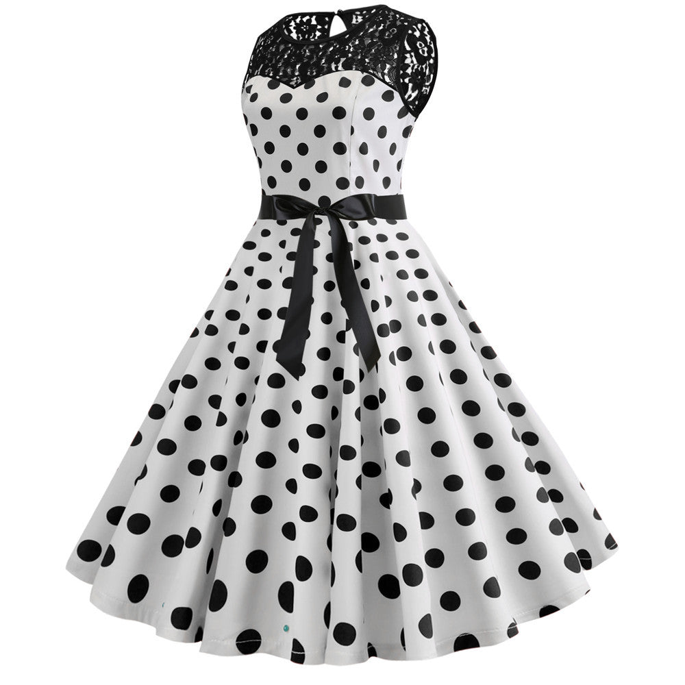 Abito Vintage In Pizzo Bianco A Pois