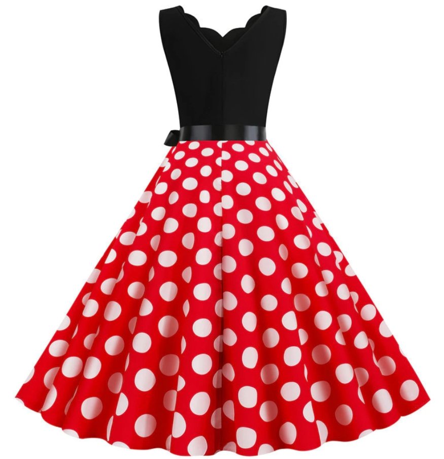 Abito Vintage A Pois Rossi Da Donna