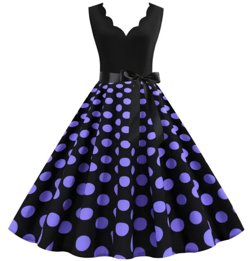 Abito Vintage A Pois Viola Da Donna