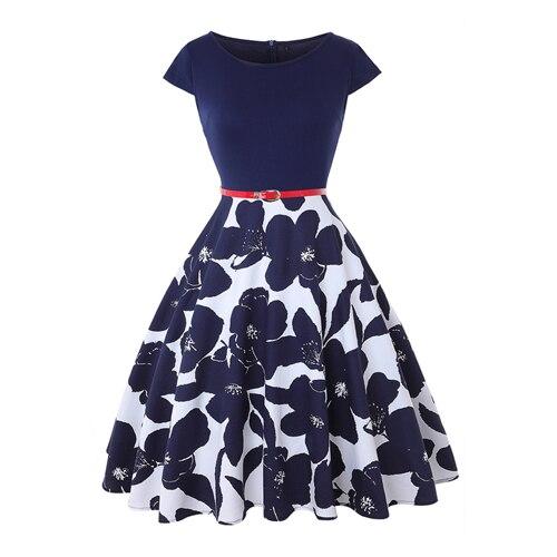 Abito Vintage Anni '50 Floreale Blu Taglie Forti