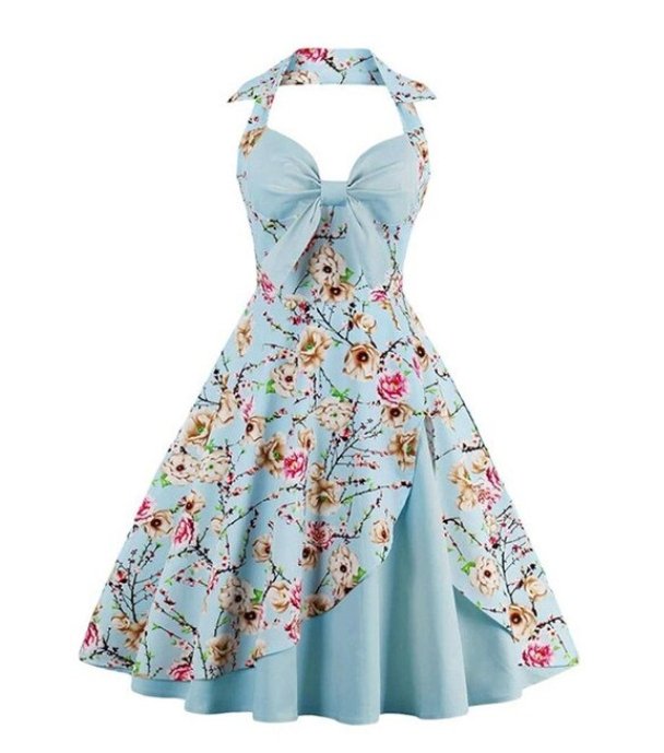 Abito Vintage Taglie Forti Fiori Blu Beige