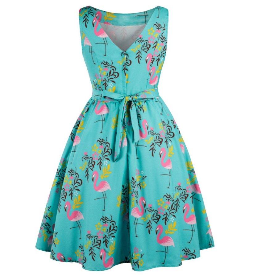 Abito Vintage Taglie Forti Blu Uccelli