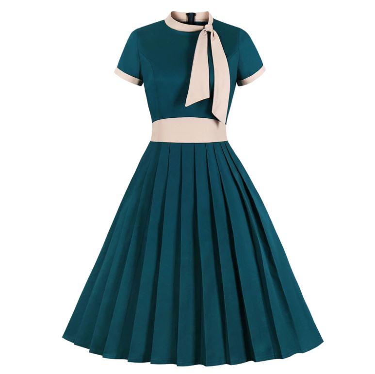 Elegante Abito Vintage Turchese Taglie Forti