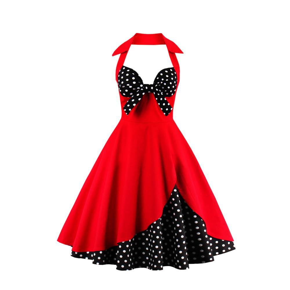Abito Vintage Taglie Forti A Pois Rosso Nero