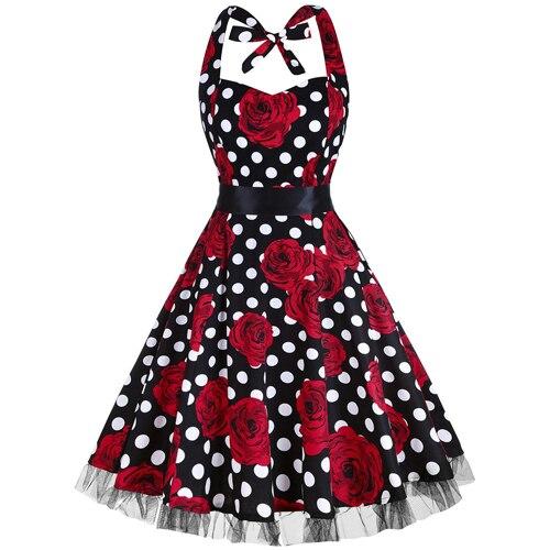 Abito Vintage Rockabilly Taglie Forti Con Rose Nere