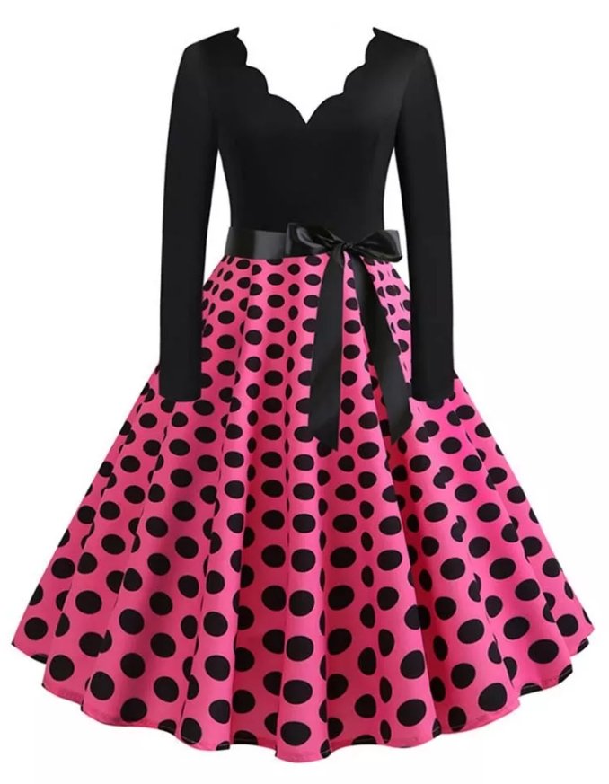 Abito Vintage Rockabilly Taglie Forti A Pois Rosa