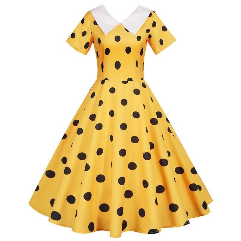 Abito Vintage Giallo Con Pois Neri