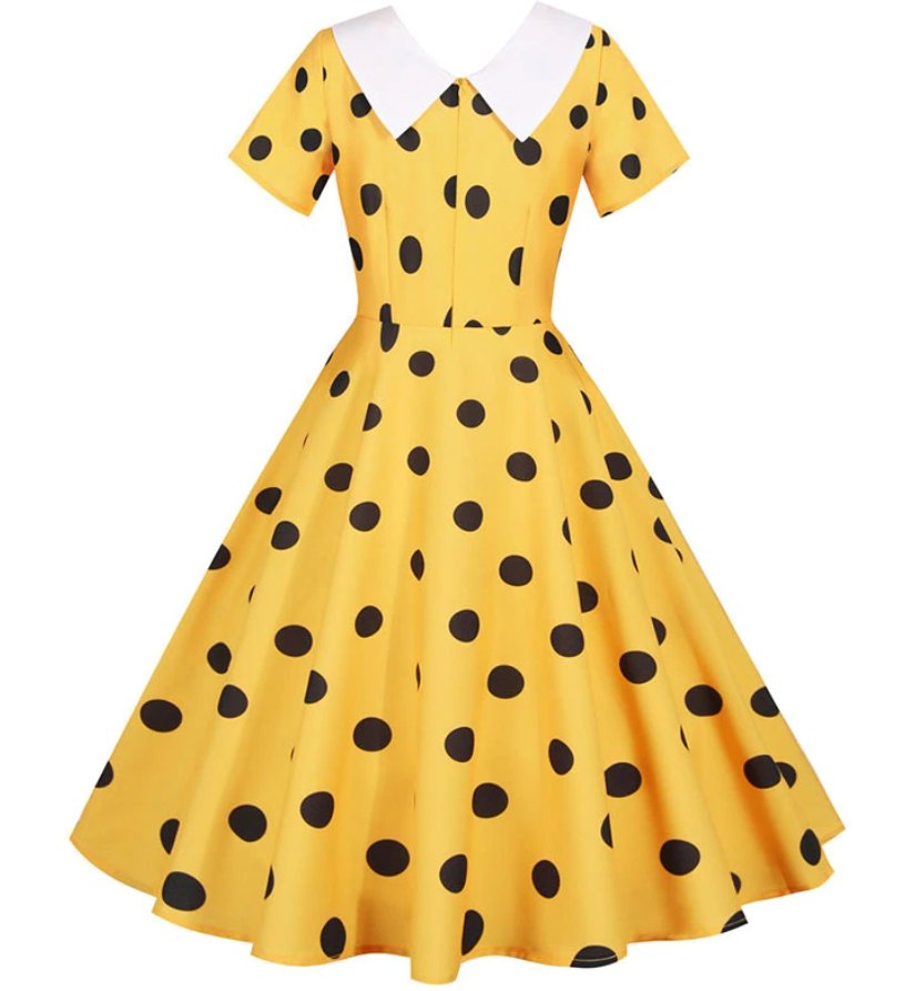 Abito Vintage Giallo Con Pois Neri