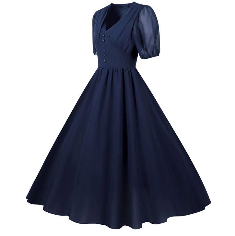 Abito Lungo Vintage Anni '50 Blu