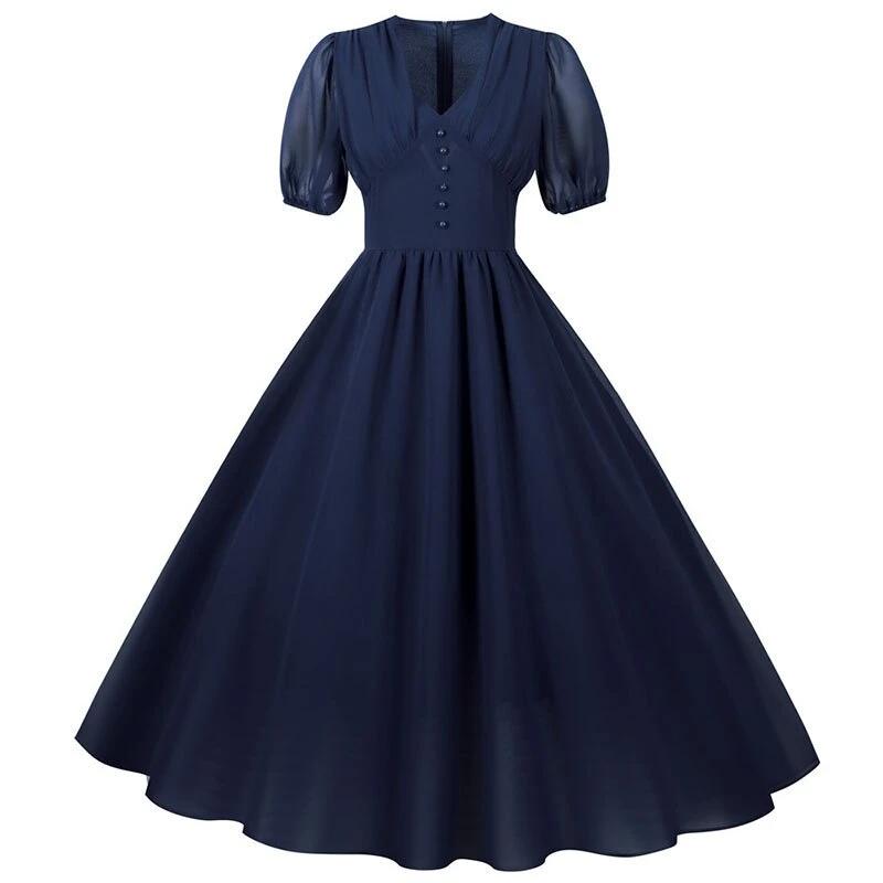 Abito Lungo Vintage Anni '50 Blu