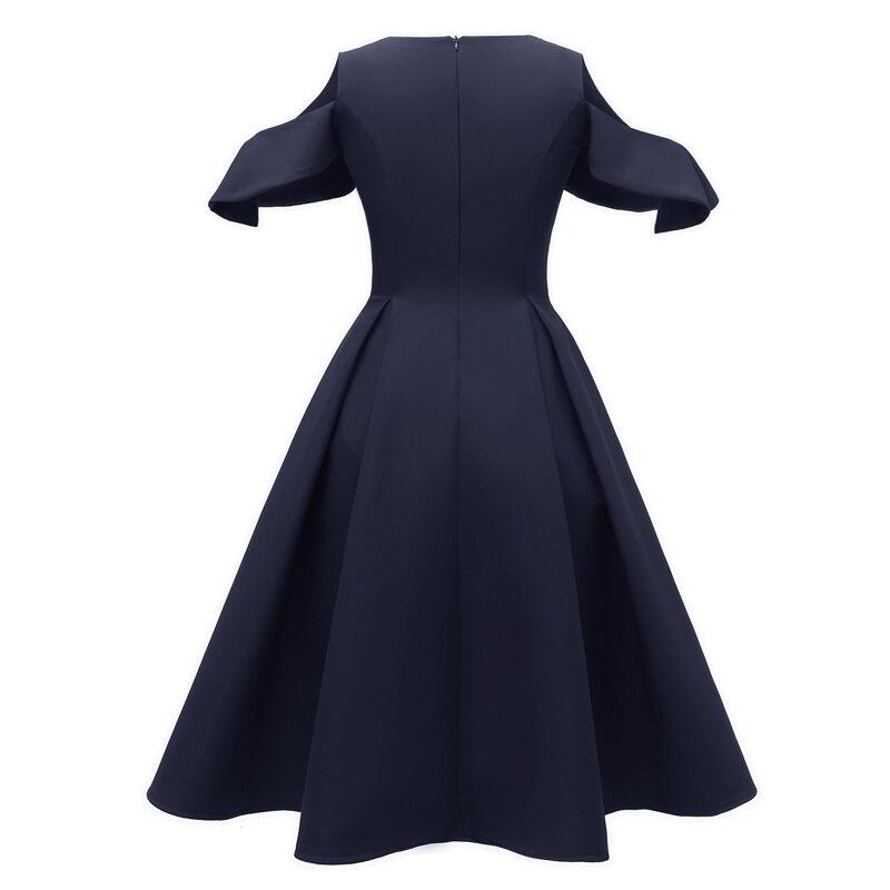 Abito Vintage Blu Scuro Con Colletto Arruffato