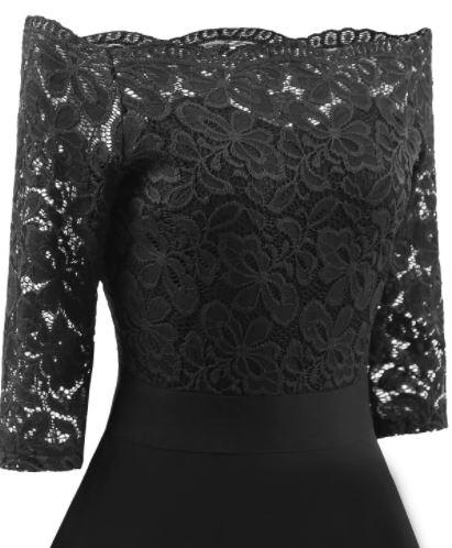 Abito Vintage Nero Con Scollo A Barchetta