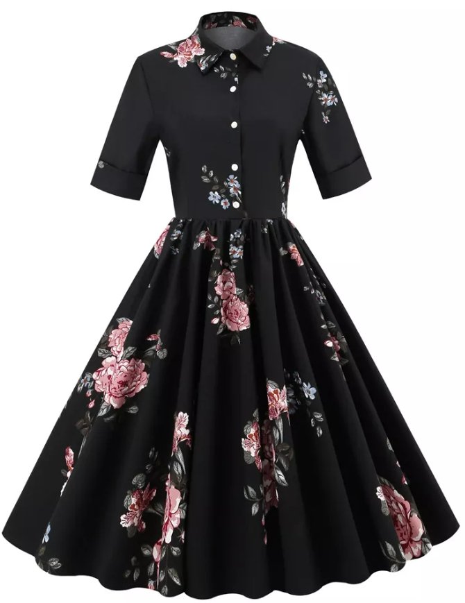 Abito Vintage Nero Con Collo A Punta