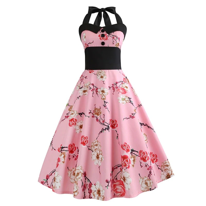 Abito Vintage Pin-Up Floreale Rosa