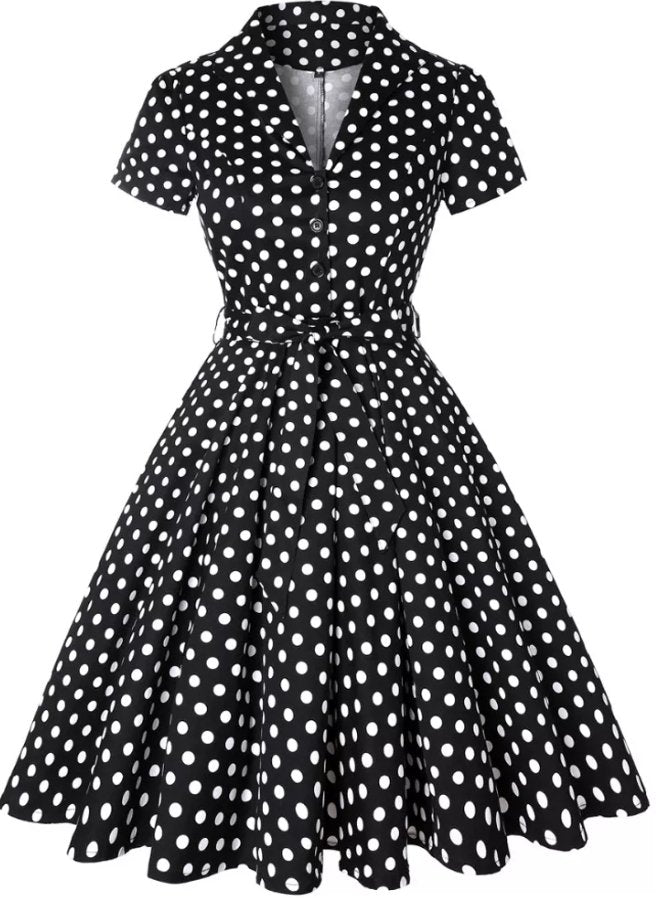 Abito Vintage A Pois Nero Pin Up