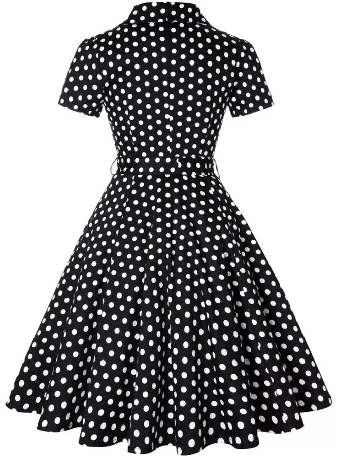 Abito Vintage A Pois Nero Pin Up