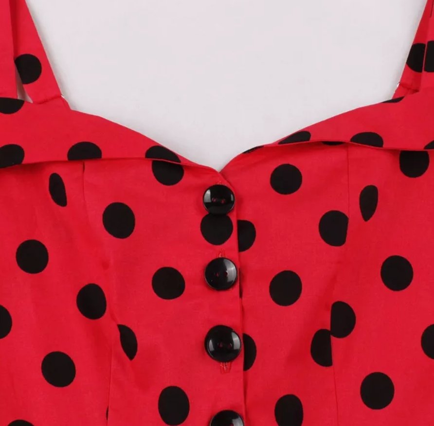 Abito Vintage A Pois Rosso Pin Up
