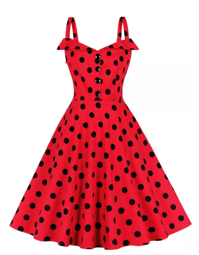 Abito Vintage A Pois Rosso Pin Up