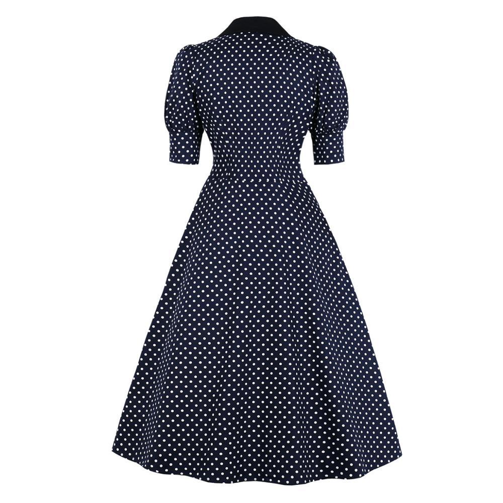 Abito Vintage A Pois Blu Scuro