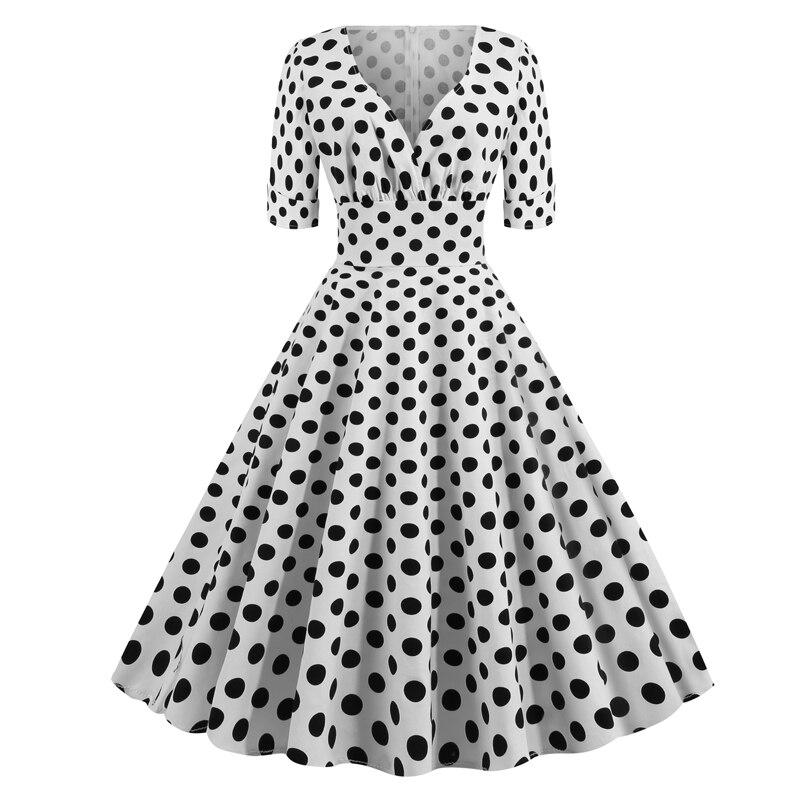 Abito Vintage Rockabilly Anni '50 A Pois Bianchi