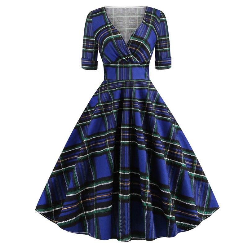 Abito Blu Tartan Vintage Rockabilly Anni '50