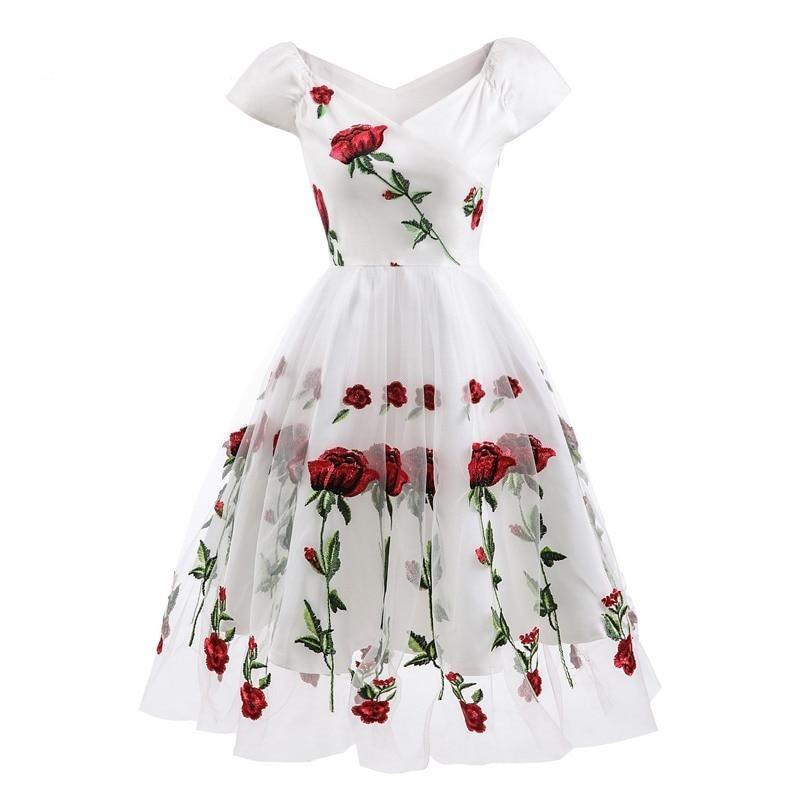 Abito Vintage Rockabilly In Pizzo Bianco