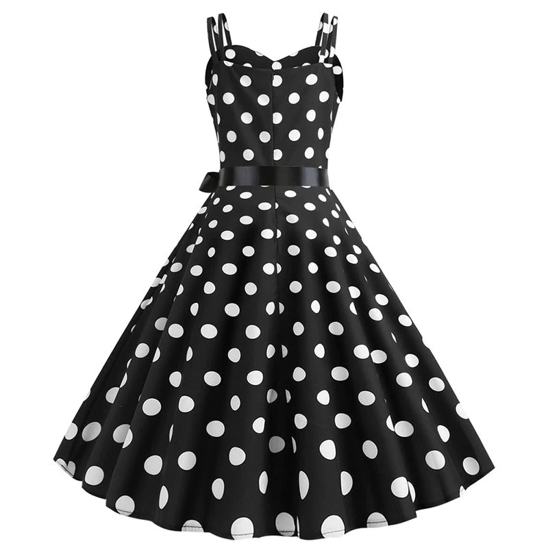 Abito Vintage A Pois Neri Rockabilly
