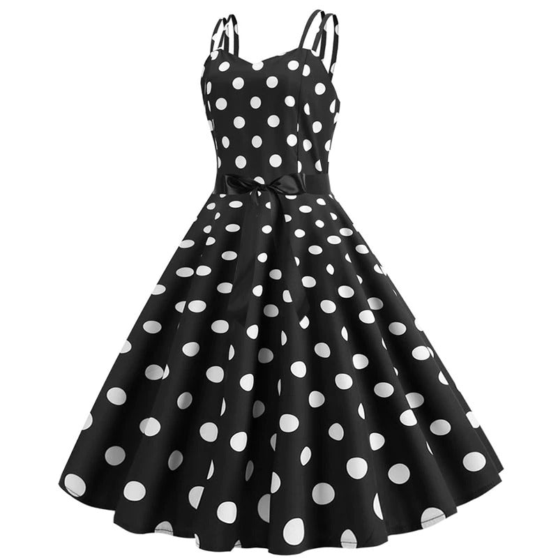 Abito Vintage A Pois Neri Rockabilly