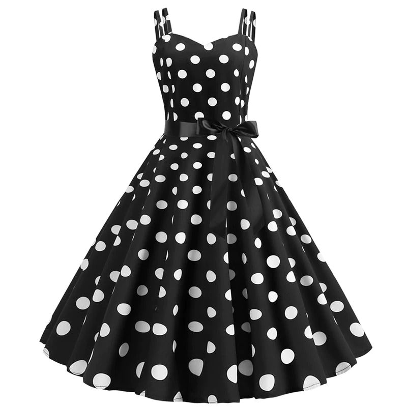 Abito Vintage A Pois Neri Rockabilly